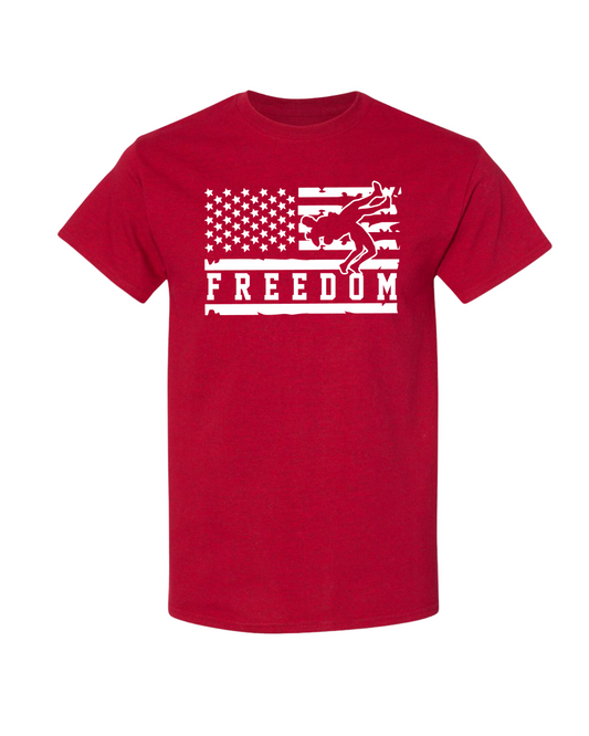 Flag Freedom Wrestling Tee -  Cherry Red